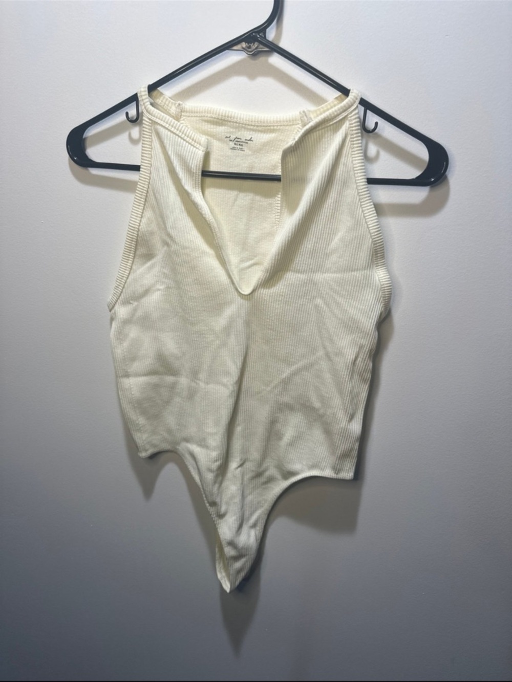 Ribbed V-Neck Tank Bodysuit - Cream